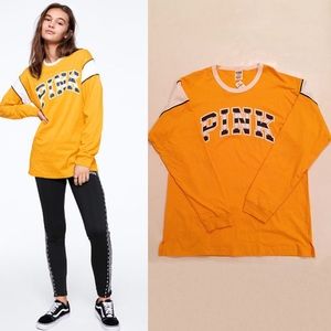 VS Pink long sleeve campus ringer tee yellow